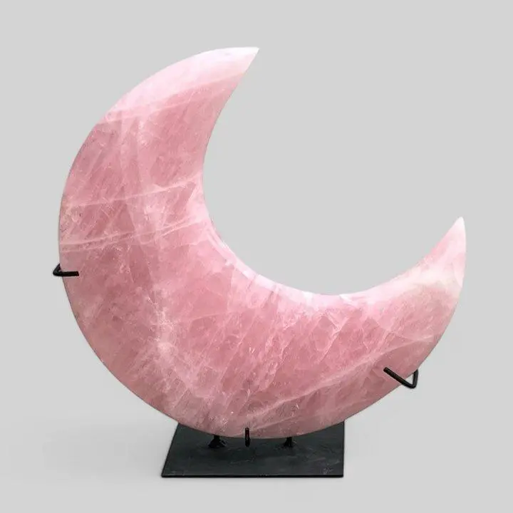 Rose Quartz Crescent Moon – Sculptural Crystal Statement for Interior Styling