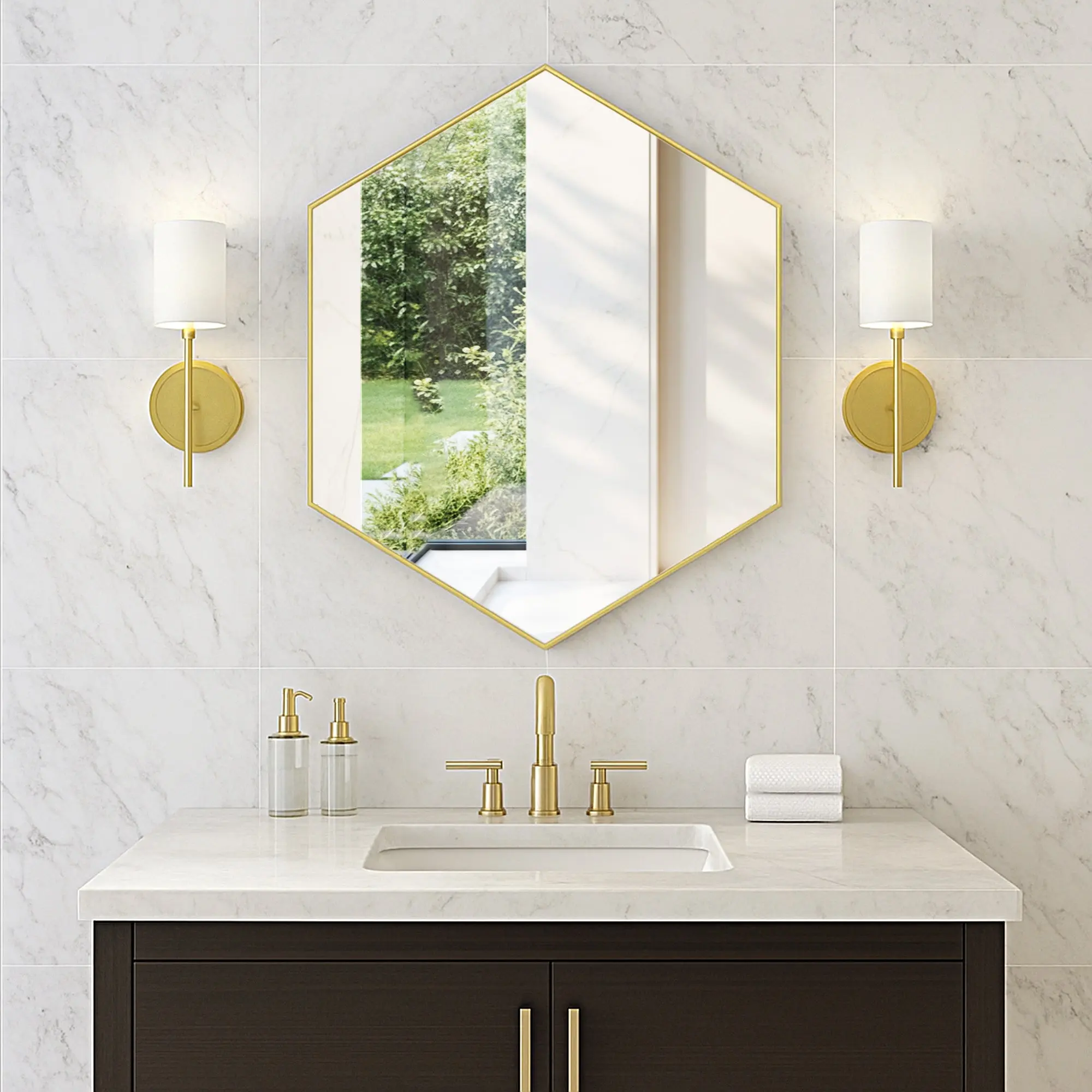 24" x 30" Gold Wall Mirror – Modern Aluminum Framed Vanity Mirror