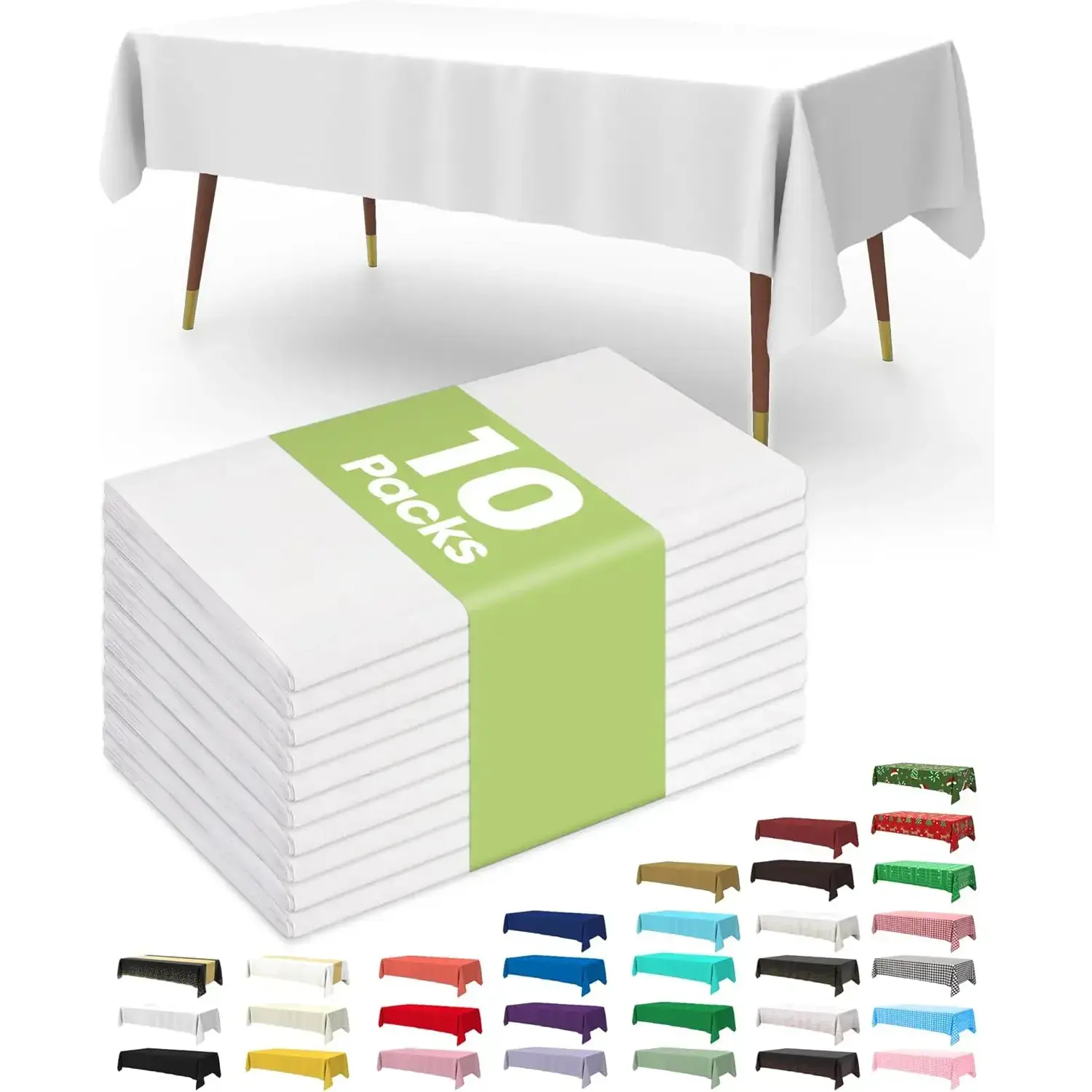 Premium Disposable PEVA Tablecloths, 10-Pack 54x108 in White Thick Leakproof Rectangle Covers for Church Functions, Dining Tables, Easy Clean-Up, Thickened Peva