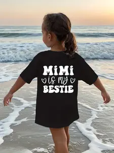 PUEMCO Toddler Girls' "Mimi Is My Bestie" Graphic T-Shirt, Soft Cotton Short-Sleeve Tee, Casual Summer Toddler Girl Stuff Tops for Little Kids
