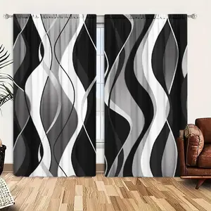 Abstract Line Pattern Curtain, Modern Simple Blackout Curtain, Window Drapes for Home Living Room Bedroom Office Decor, Home Decoration Curtain