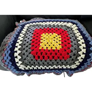 VTG Afghan Blanket Lap Throw Chair Cover Granny Crochet Boho Rainbow 37x37