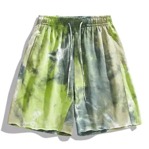 Retro summer tie-dye bermuda shorts; heavyweight pure cotton couple’s sweatpants-fabric shorts; trendy streetwear brand Shanxi casual bermuda shorts; loose, fashionable athletic shorts