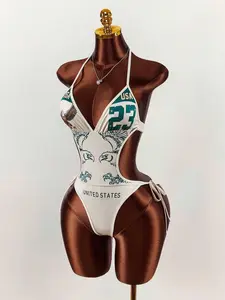 Amplova Y2K Eagle Print Halter Bodysuit for Women, Backless Cutout Cross Strap Sexy High Waist Outfit