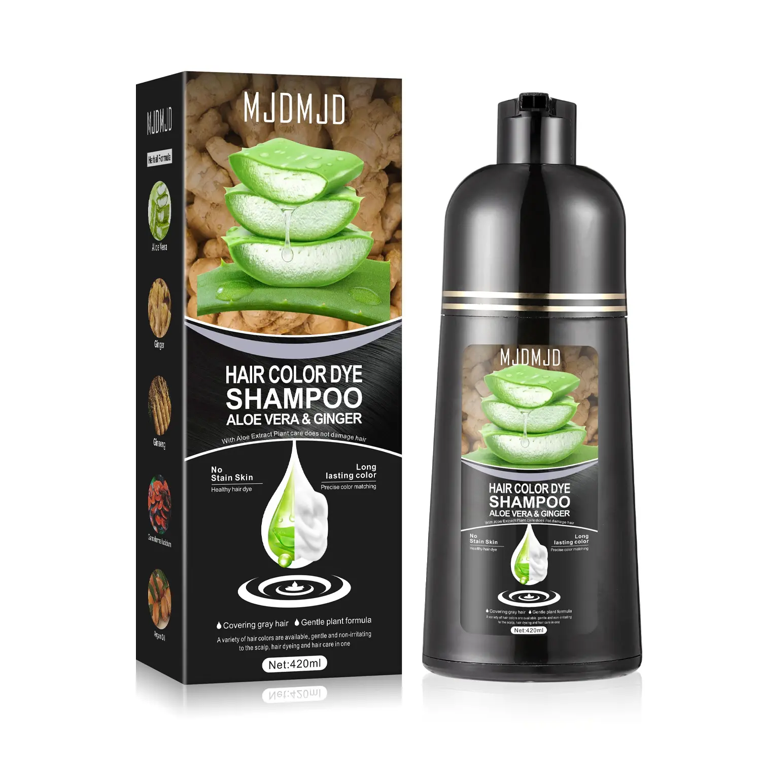 Brown Hair Dye Shampoo for 100% Gray Coverage, Hair Color Shampoo with Argan Oil, Ginseng & Aloe Vera, 5 Herbal Extracts, Long Lasting Semi-Permanent Dye for Women & Men, Ammonia & Paraben Free