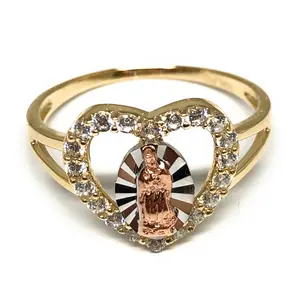 10k Solid Gold Tri-Color Virrgin Mary Heart CZ Ring (FC 22)