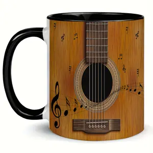 "Guitar Pattern" Artistic Coffee Mug, Creative Musical Instrument Ceramic Cup, Unique Birthday Gift for Guitarists & Music Lovers, 11oz High Quality Drinkware