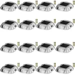 VEVOR Driveway Lights 16-Pack Solar Driveway Lights Bright White with Screw Solar Deck Lights Outdoor Waterproof Wireless Dock Lights 6 LEDs for Path Warning Garden Walkway Sidewalk Steps