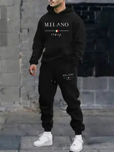 Men's "Milano Italia" Graphic 2-Piece Tracksuit, Hoodie & Jogger Pants Set, Streetwear Fashion with Italian City Design, Casual Urban Outfit, Comfortable Cotton Blend Activewear, Unique European Fashion Inspiration, Perfect for Daily Leisure & City Style