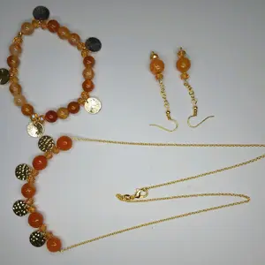 women's full set. orange Agate, cracked glass czech crystals. 18" necklace, stretch bracelet and 1 1/2" drop earrings Female Anniversary Auspicious Birthday Daily Engagement