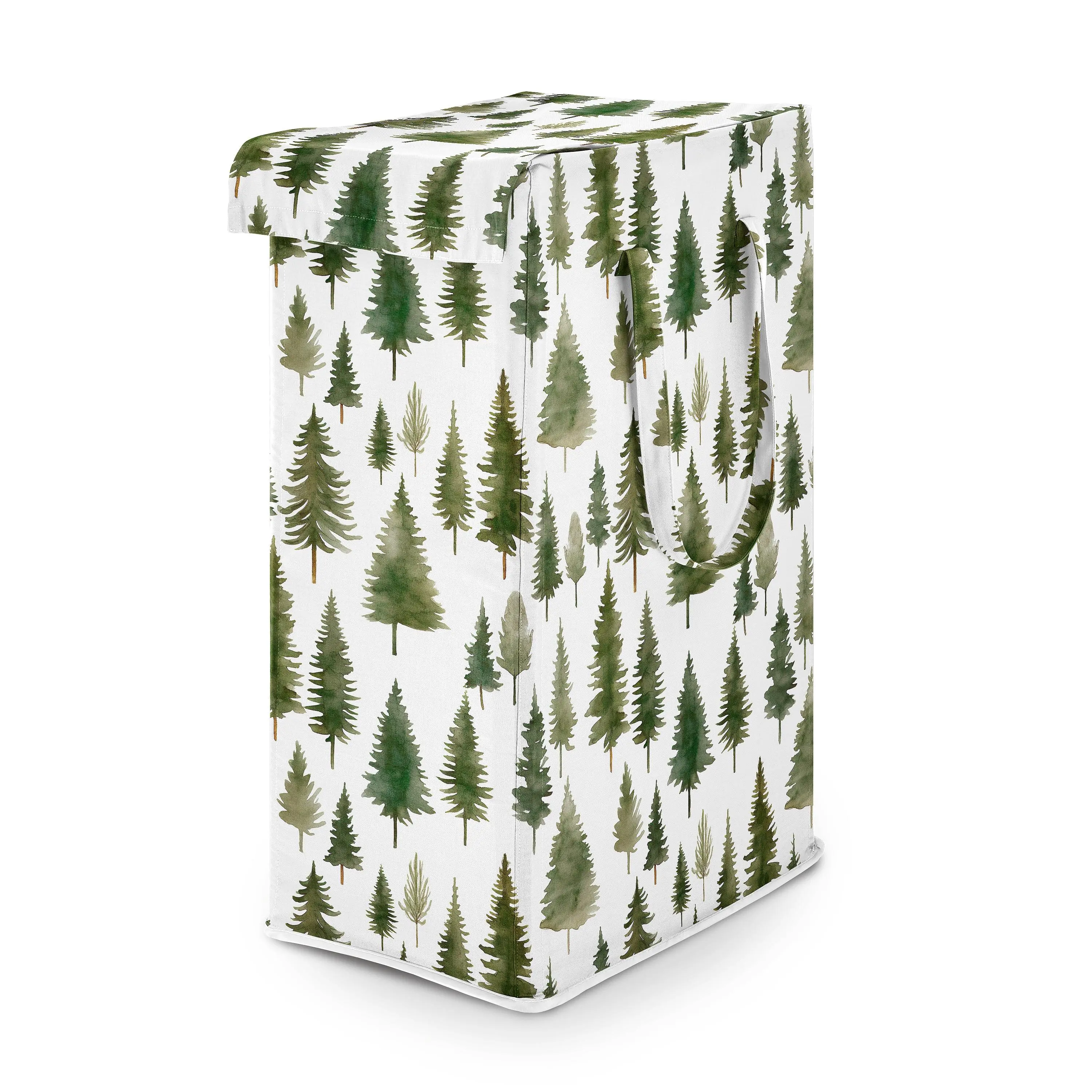 Sweet Jojo Designs Laundry Hamper (Sage Green Woodland) for Boys and Girls, Foldable Dirty Clothes Basket with Handles for Baby Nursery, Kids Bedroom, Teen Bathroom (Forest Themed, Watercolor Trees)