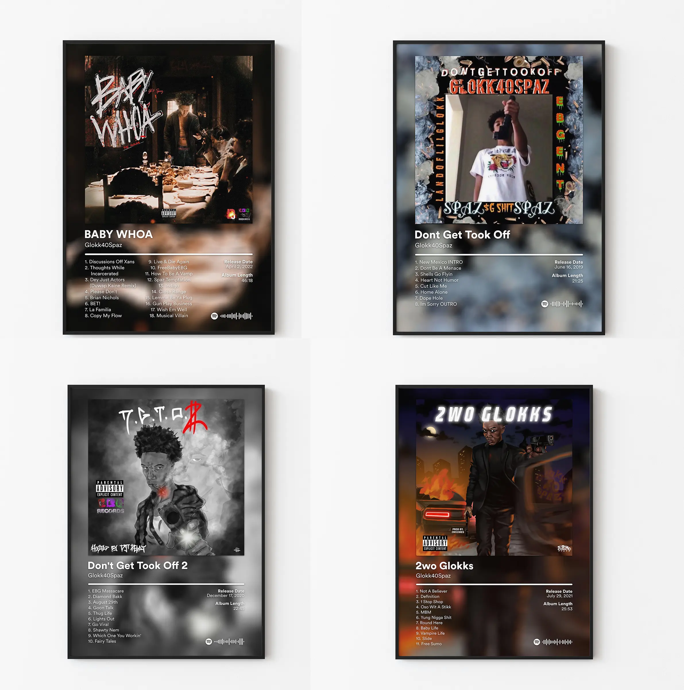 Set 4 Glokk40Spaz Album Cover Wall Art Poster HD Print Unframed Aesthetic Room Home House Modern Wall Decor Trendy Gift.