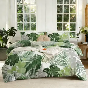 Tropical Plant Leaves Bamboo Pattern Bedding Set, 3 Piece Includes 1 Duvet Cover  + 2 Pillowcases No Insert, Soft Comfortable Fabric, Perfect Birthday Gift