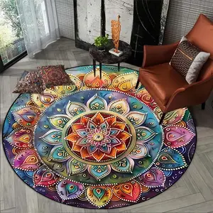 Colorful Floral Round Rug, Decorative Rug, Flower Pattern Rugs, Waterproof Soft Comfortable Mat, Door Mats Kitchen Living Room Bedroom Hallway Laundry Room Decor