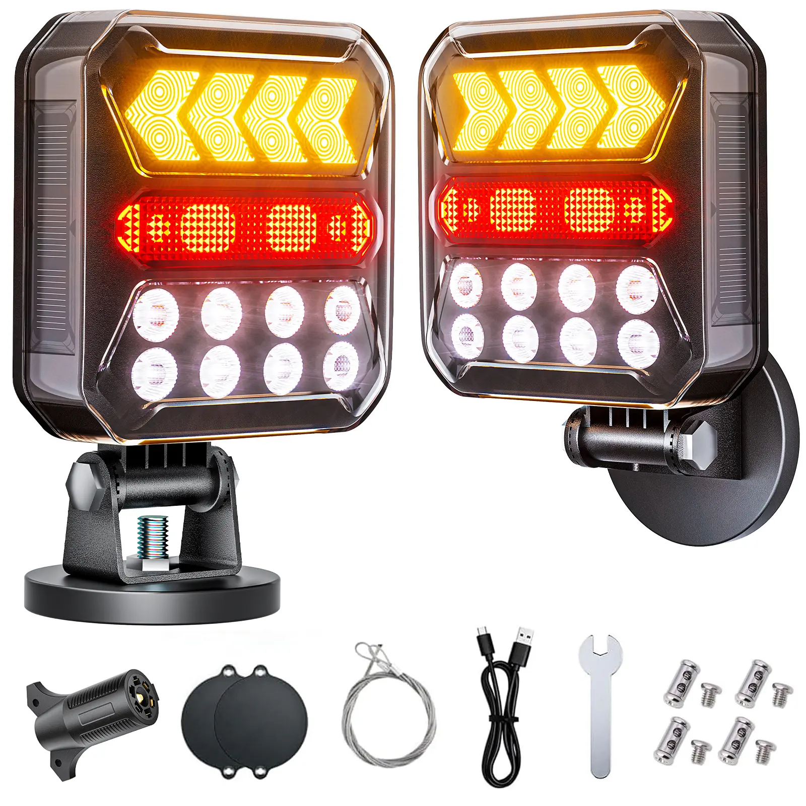 Solar Trailer Lights No Wiring Needed Wireless Setup Stick & Go Magnetic Mount with USB-C Backup Charging Easy to Install for Truck RV Boat and Trailer