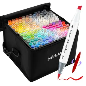 SFAIH 168 Alcohol Markers Set with Leather Marker Organizer- Dual Tip Brush and Chisel Permanent Pens for Adult Coloring, Anime Drawing, Illustration, with Premium Carrying Case & Adjustable Strap