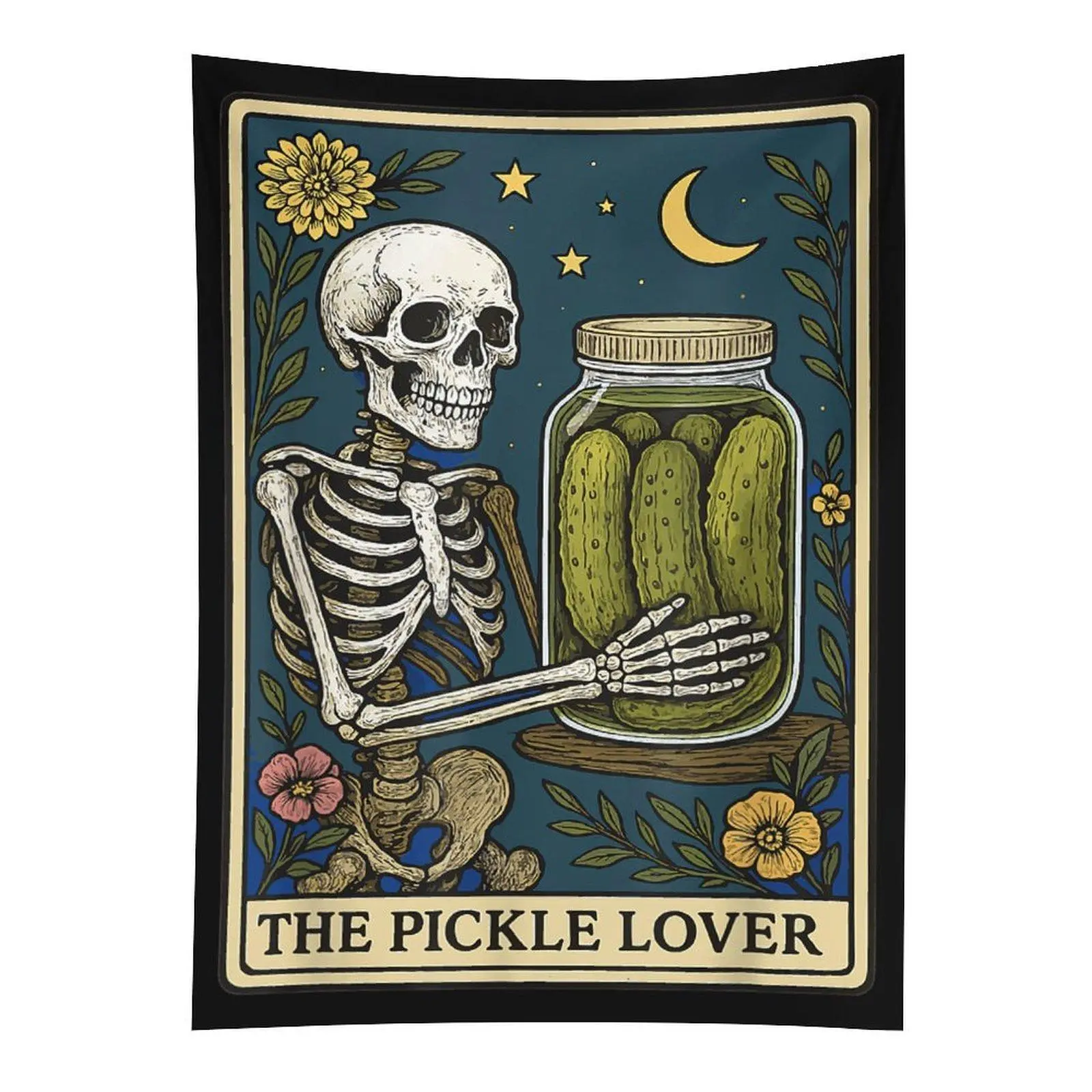 Pickle Lover Tarot Card Wall Tapestry, Funny Pickle Wall Hanging, Aesthetic Kitchen Bedroom Dorm Room Decor