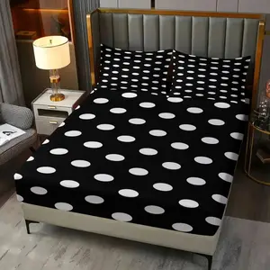Classic polka dot pattern fitted sheet, Soft bedding sheet, colorfast,including 1 bed sheet and 2 pillowcases, The non slip dust cover is suitable for teenagers and adults bedrooms and guest rooms, suitable for personal use or as a gift for others