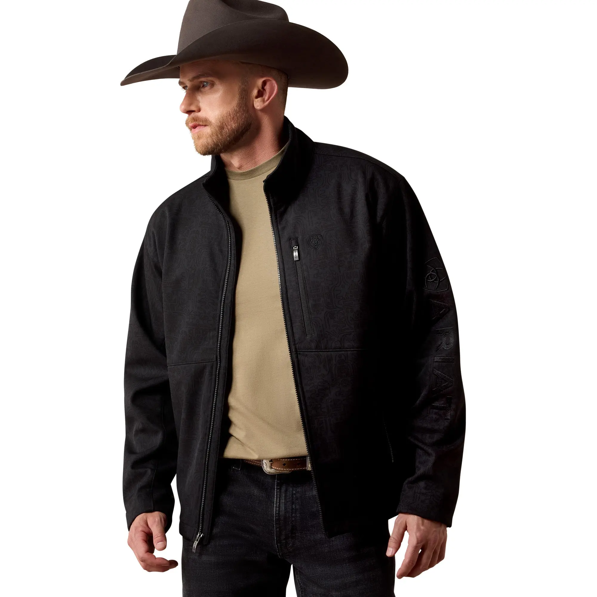 Ariat Men's Logo Black Mexico Emboss Print Softshell Jacket 10079490