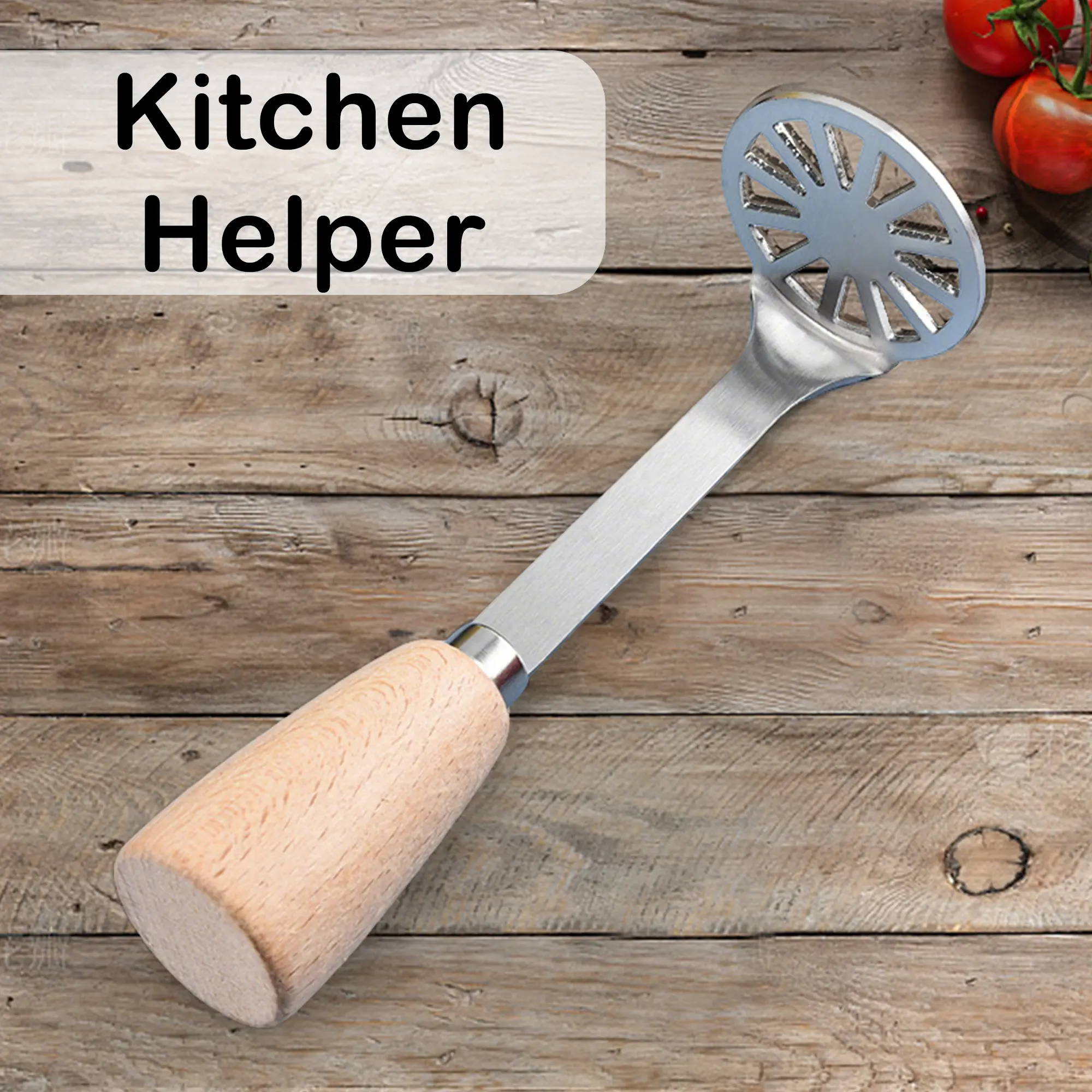 2-Count Stainless Steel Potato Masher Utensils with Wooden Non-Slip Handles, Lightweight Tool for Daily Kitchen & Fruit Mashing Use