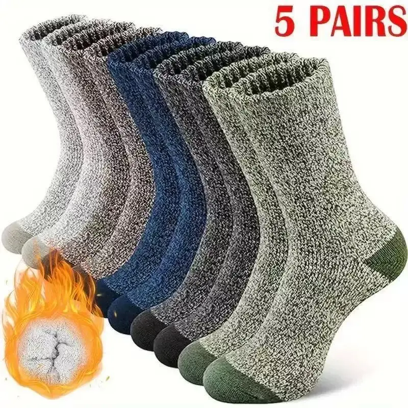 5 Pairs of Women's Socks Winter Crew Thick Solid Mid-calf Work Socks 5 Pack 5 Set Warm Casual Soft Socks for Fall Autumn Winter Comfy Woman's Socks for Sports Yoga Athletic Daily Wear Running Traveling Socks Stocking Stuffers Christmas Gifts for Girls Her