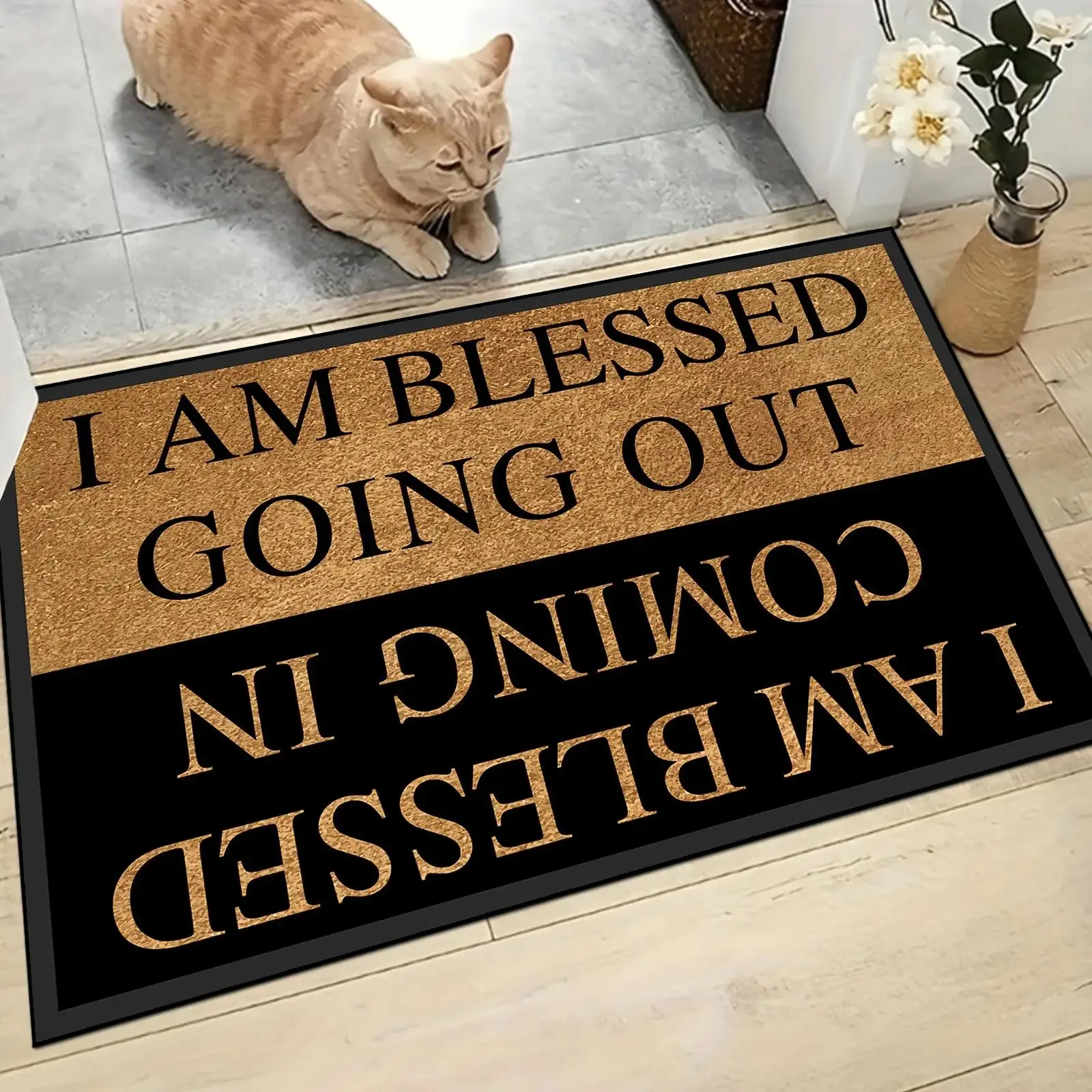 Letter Print Welcome Door Mat, Water-Absorbent Entrance Rug, Non-Slip Floor Carpet for Living Room, Bedroom, Entryway Home Decor