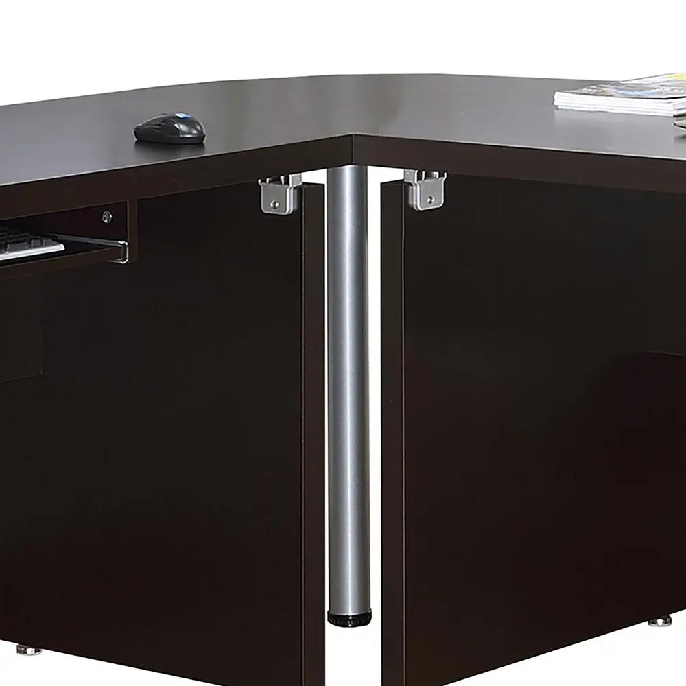 Skylar Square Corner Table - Cappuccino Finish with Silver Hardware, L-Shape Universal Match Indoor Furniture for Living Spaces, Workplace Use