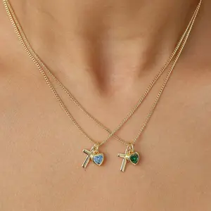 Personalized April Birthstone Religious Heart Cross Pendant Necklace for Women Girls Birthday Gift Everyday Wear Unique Accessory