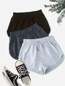 Women's Solid Color Basic Fitted Shorts, Casual Comfy Breathable Shorts for Daily Wear, Ladies Bottoms for Summer