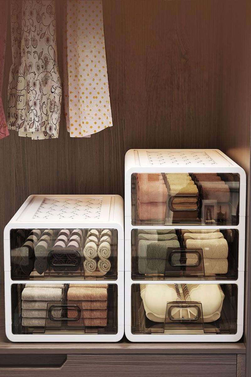 3/4-Tier Organizer Box; Sock and Underwear Drawer Organizer with Compartments; Ideal for storing and organizing small items such as bras, socks, cosmetics, belts, and ties; Multi-functional Tiered Wardrobe Organizer