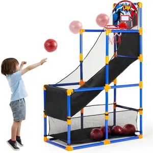 Arcade Basketball Game Set with 4 Balls and Hoop for Kids 3 to 12 Years Old Indoor Outdoor Sport Play - Easy Set Up - Air Pump Included - Ideal for Competition Elastic Fitness