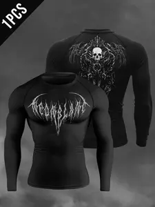 Unisex Skull Print Long Sleeve T-Shirt, Casual Fashion Comfortable Loose Fit Fitted, Street Style All Seasons Clothing Top