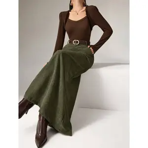 High-Waisted Corduroy Long Skirt, Slimming Umbrella Dress, Multi-Scene Fit, Fall & Winter Commuter Wear, Essential Wardrobe Item