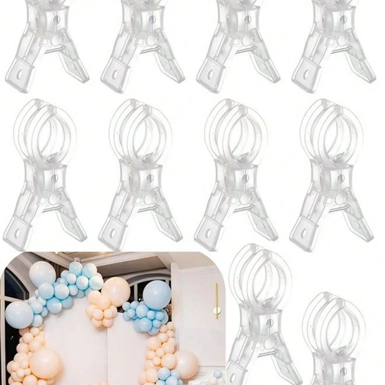10pcs 3.5 Inch Thick Transparent Clear Plastic Spring Clips, Balloon Arch Fixing Clamps, Multipurpose Backdrop Fastener Clips for Wedding Party Decor, Decorations Supplies