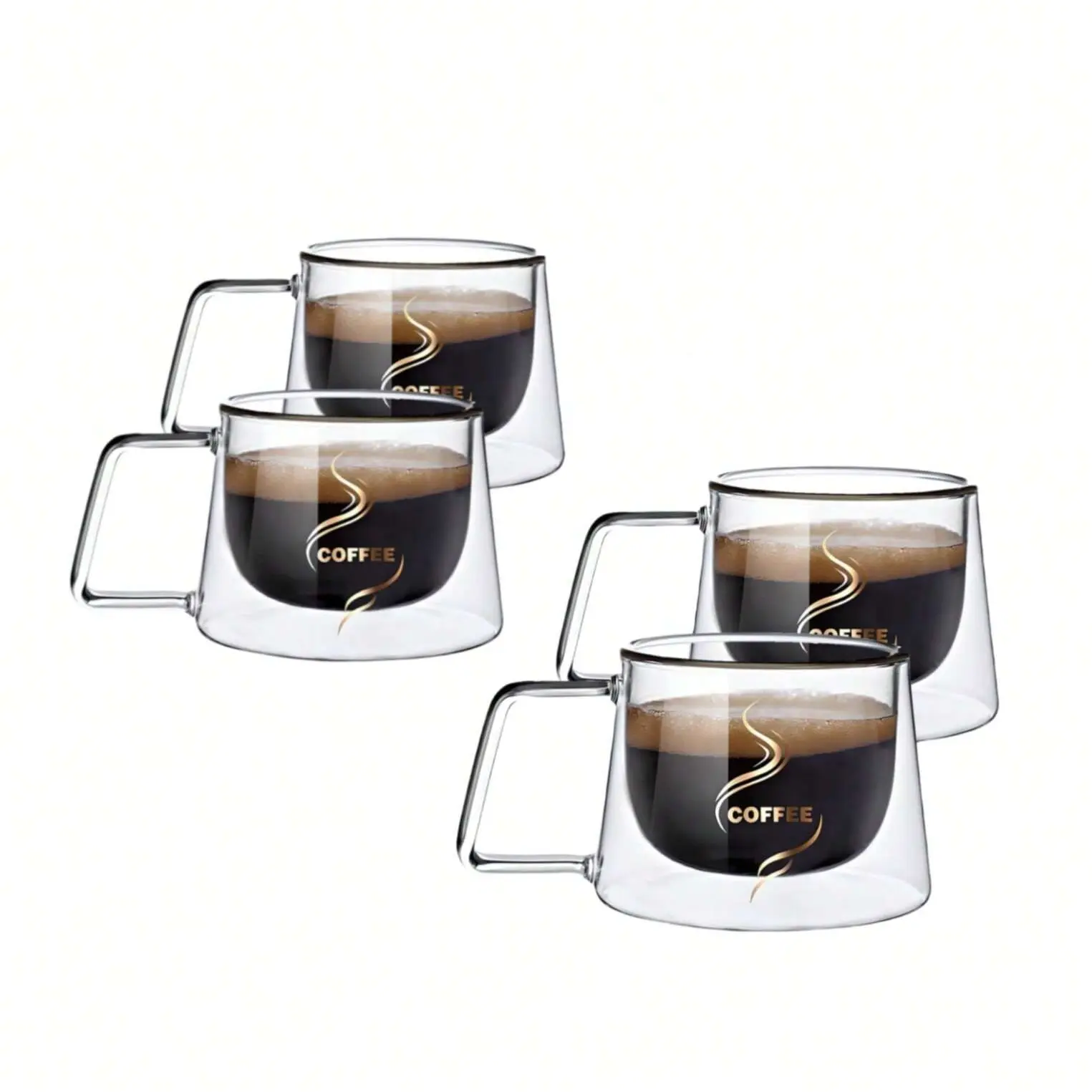 200ML Dual-Layer Coffee Cup Set, Insulated Glass Mug with Handle, Label, Coffee Mugs, Espresso Cups, Ideal for Tea, Espresso, Milk, Cappuccino, Unique Gift