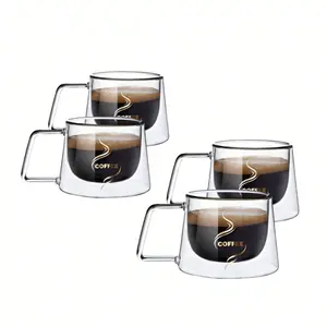 200ML Dual-Layer Coffee Cup Set, Insulated Glass Mug with Handle, Label, Ideal for Tea, Espresso, Milk, Cappuccino, Unique Gift