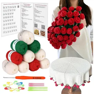 Rose Crochet Blanket Kit for Beginner,Crochet Flower Bouquet Blanket Kit with  Yarn&Tutorial,Crochet Blanket Kit for Adults