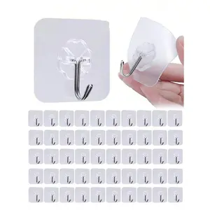 Translucent Strong Adhesive Hook, No Drilling Needed For Clothes, Utensils, Kitchen And Bathroom, 5-10-20-30-50pcs Pack