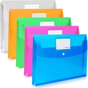 5 Pack Plastic Envelopes, Large-Capacity Colored Clear File Folders, Poly Envelopes with Snap Closure, A4 Letter Size(13"×9.5") Assorted Colors for School Home Office