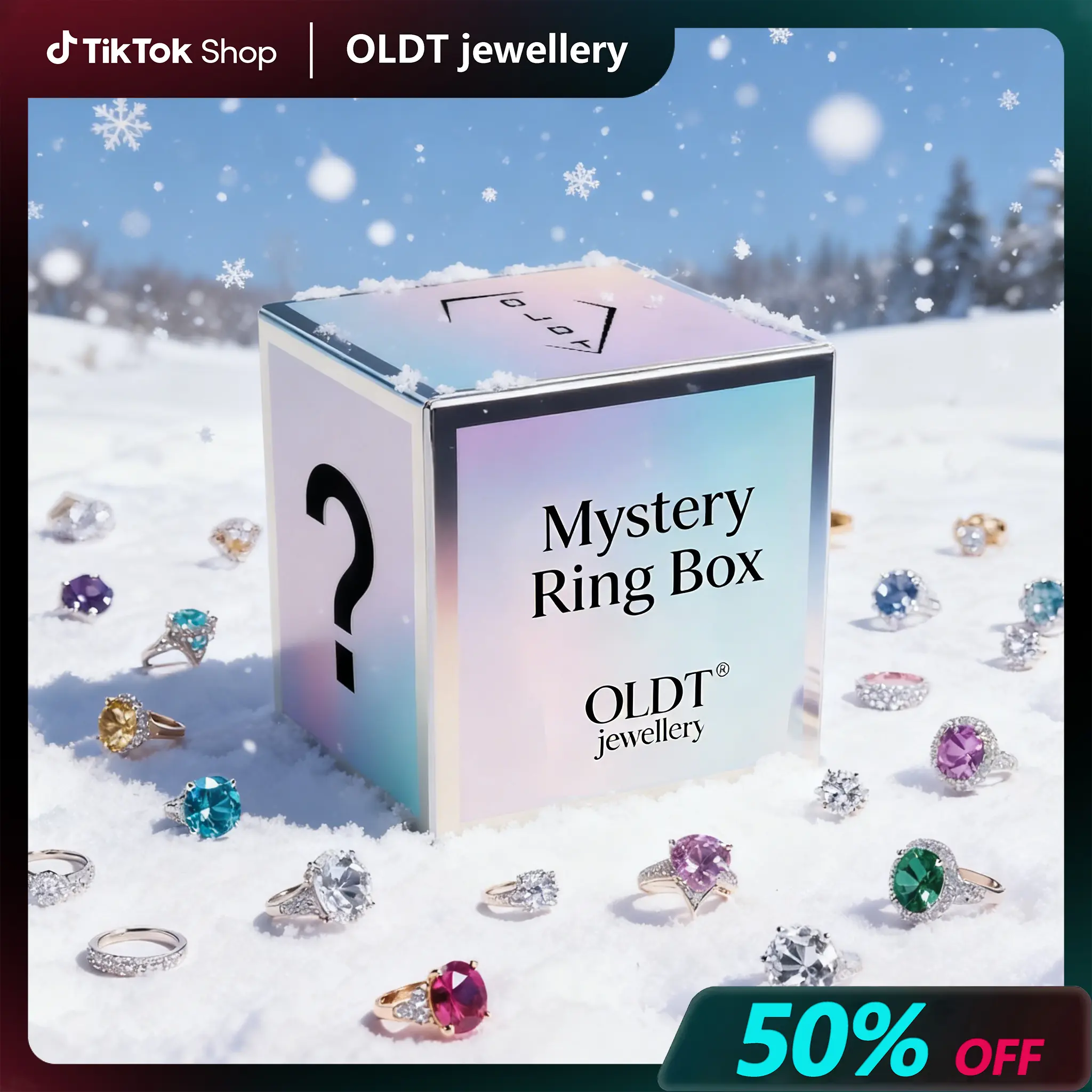 OLDT Mystery Ring Box - Fashion Jewelry 14K Gold Plating Zircon Rings Adjustable Size Fashion SurpriseGift Mysterious Perfect Ring Womens Gifts