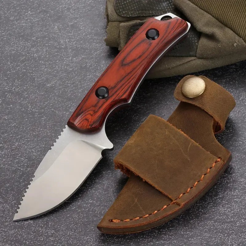 BM 15017 Fixed Hunter Knife - 8Cr13Mov Blade, Stabilized Wood Handle, Cowhide Sheath, Survival Equipment, Emergency Tool for Men's Camping Outdoor Use, Camping Outdoor Tool, Hunting, Fixed Blade, Outdoor Camping