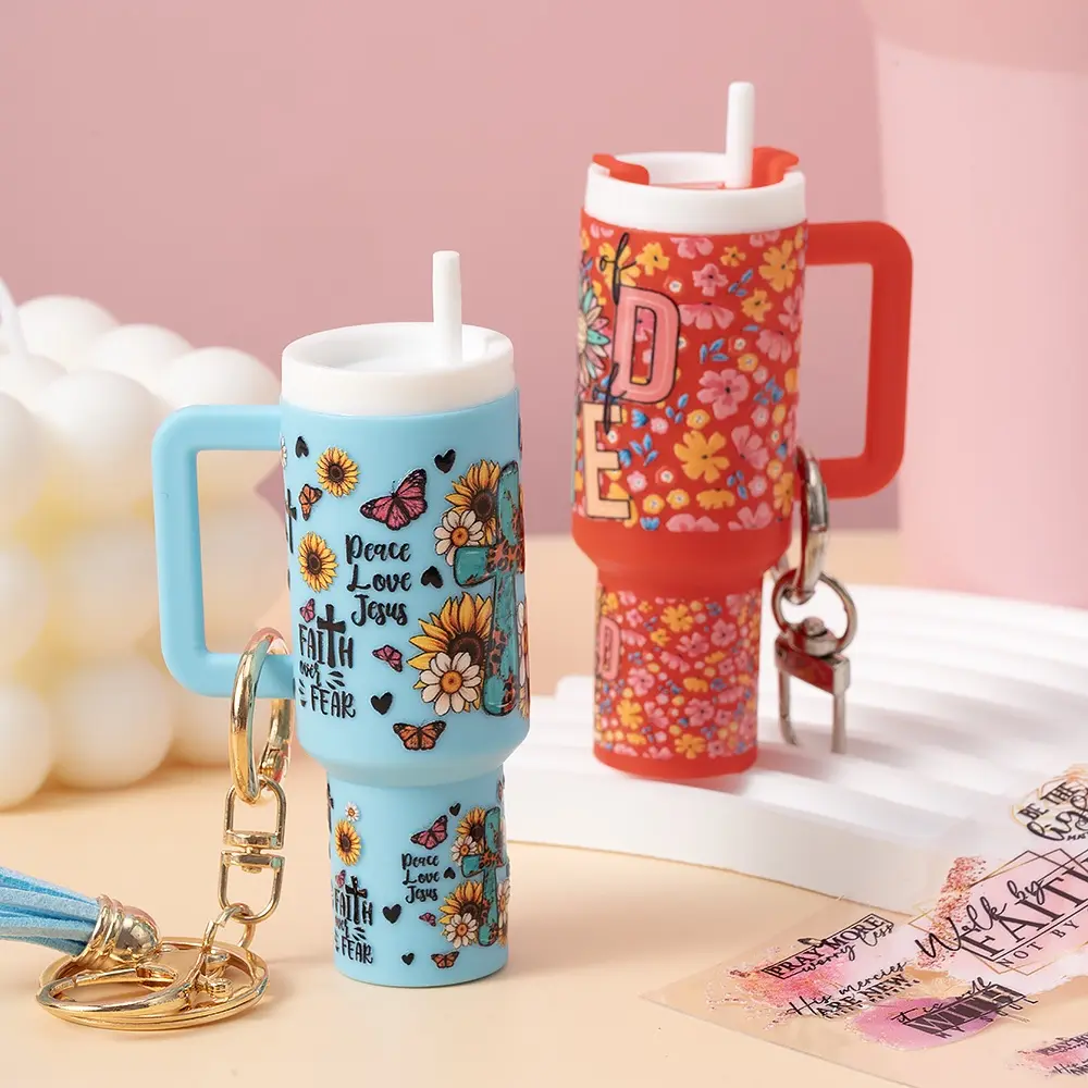 22pcs UV DTF Wraps Religious Inspirational Bible Phrases Stickers Mini Tumbler Cup Keychains Accessories DIY Gift Cup Sticker Gift Crafts Kit