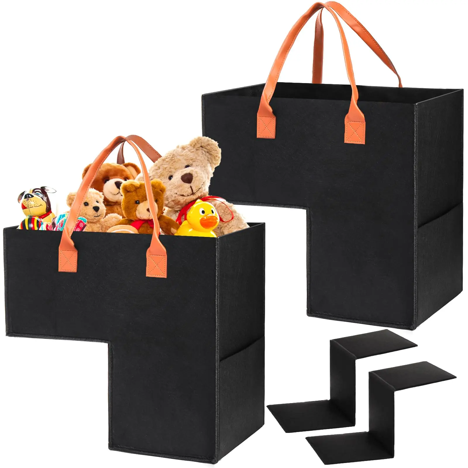 2 Pack Stair Basket With Leather Handle  Upgraded Foldable Step Bins For Stairs Felt Staircase Storage Organizer Supporting Insert Carpeted Wooden Book Clothes Computer