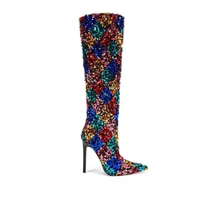 Rainbow Bright Pointed Toe Stiletto Knee-High Women Footwear Girl Boot Shoe Walking Shoes Tactical Decor fall heels high heel fall boots