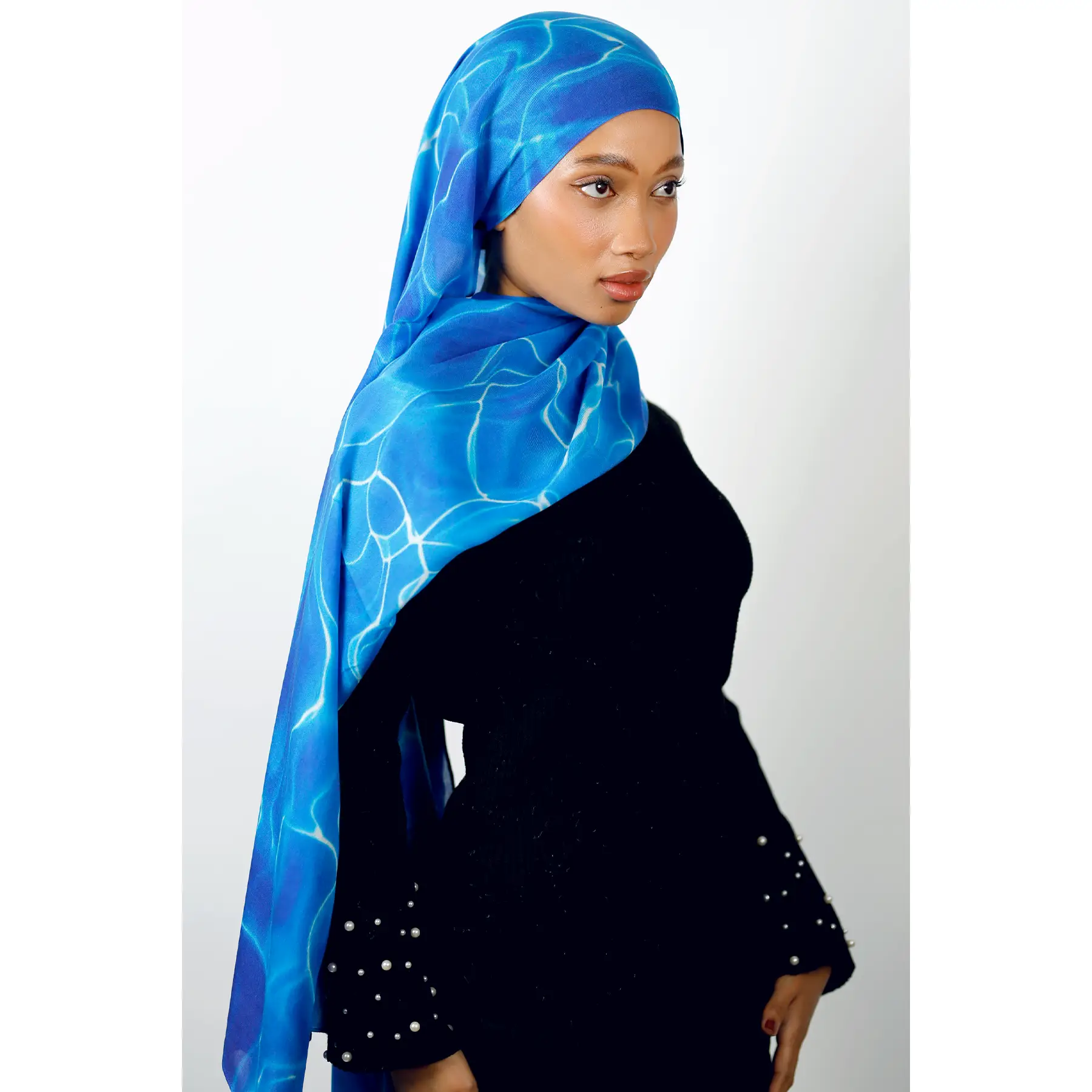 Aqua Wave Print Modal Hijab