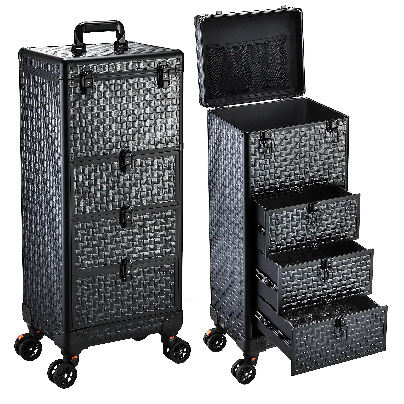 Rolling Makeup Case with 3 Drawers Professional Salon Cart Cosmetology Case on Wheels Large Nail Trolley Cosmetic Organizers