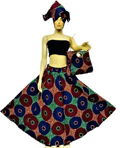 SKIRT CottonWomen’s African Print 3-Piece Set – Maxi Skirt, Matching Handbag & Headwrap | Vibrant Ankara Wax Cotton Outfit