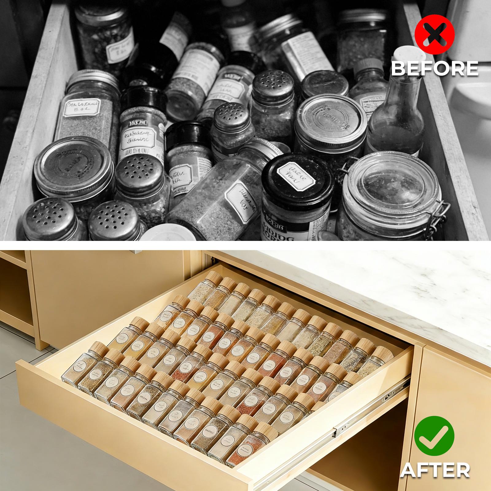 UFORU  4/8 piece transparent acrylic spice drawer storage box | expandable double-layer spice drawer inner box | can be used for drawer transparent acrylic kitchen storage artifact