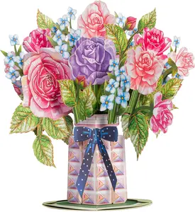 Paper Love 3D Elegance Flower Bouquet Pop up Valentines Day Card, with Forever Flowers Keepsake, Gift for Valentine'S Day, Birthday, Thank You, All Occasion - 10" X 7" Cards - Includes Envelope and Note Tag