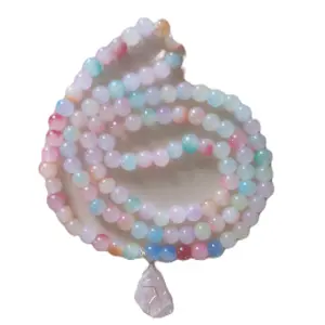 Buddhist 108 Bead Chakra with Rose Quartz Amulet for Healing Meditation and Strength and Guidance